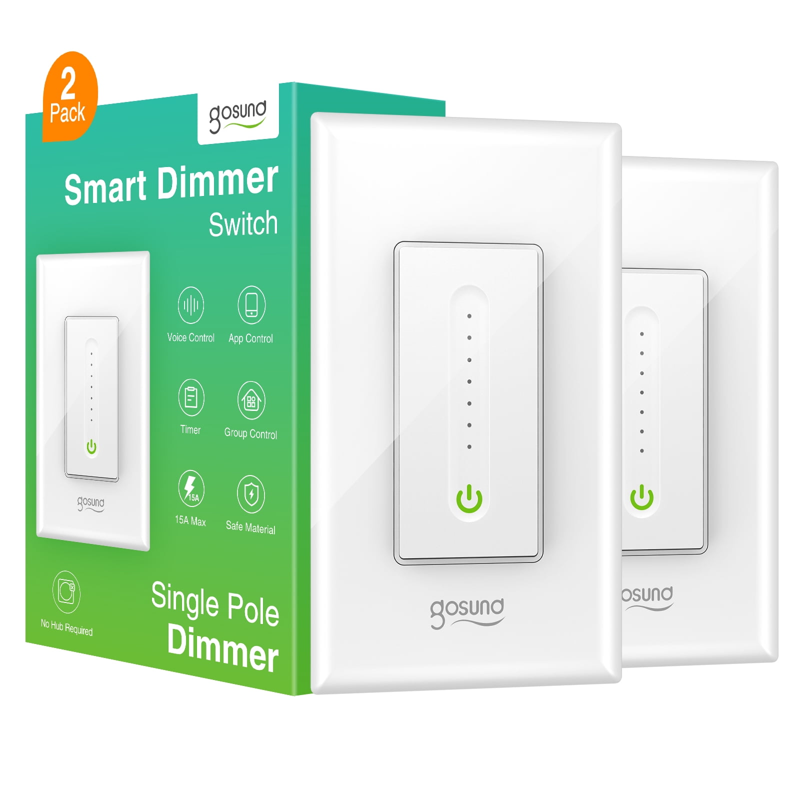 Smart Dual Dimmer Compatible with Alexa and Google Home, Single-Pole WiFi  Smart Light Switch with Timer Remote and Voice Control, Neutral Wire  Required