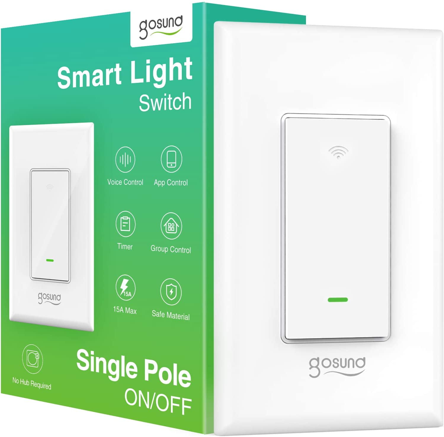 Gosund Smart Light Switch, Single-Pole 2.4Ghz Wifi Switch Works with Alexa  Google Assistant, 1 Pack 