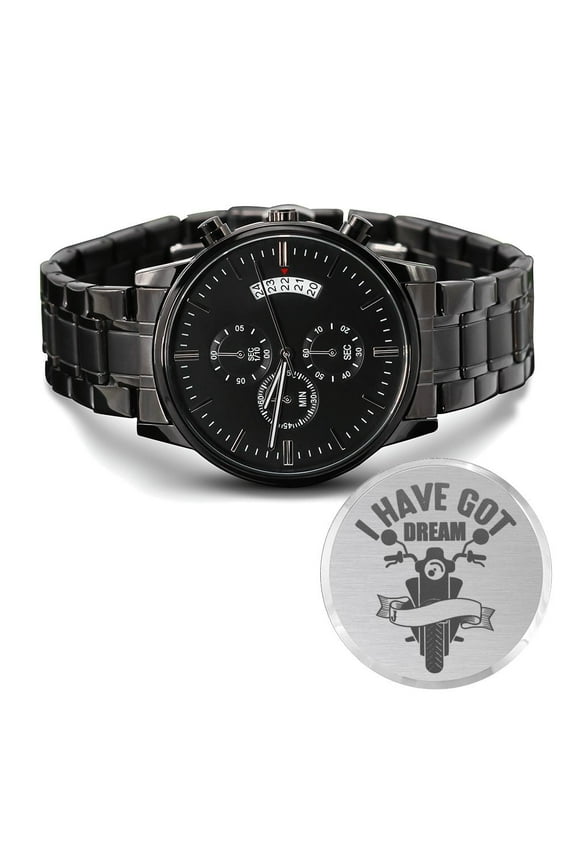 Got Dream Engraved Motorcycle Rider Men's Watch Multifunction Stainless Steel W Copper Dial