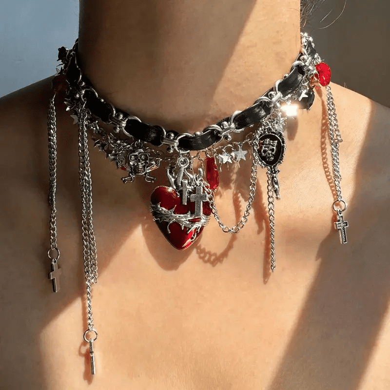 Got Emo Punk Style Choker Necklace w/ Heart, Skull, and Cross