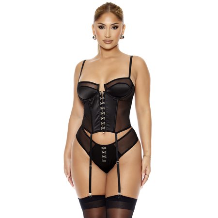 Got Him Hooked Satin and Mesh Bustier Lingerie Set
