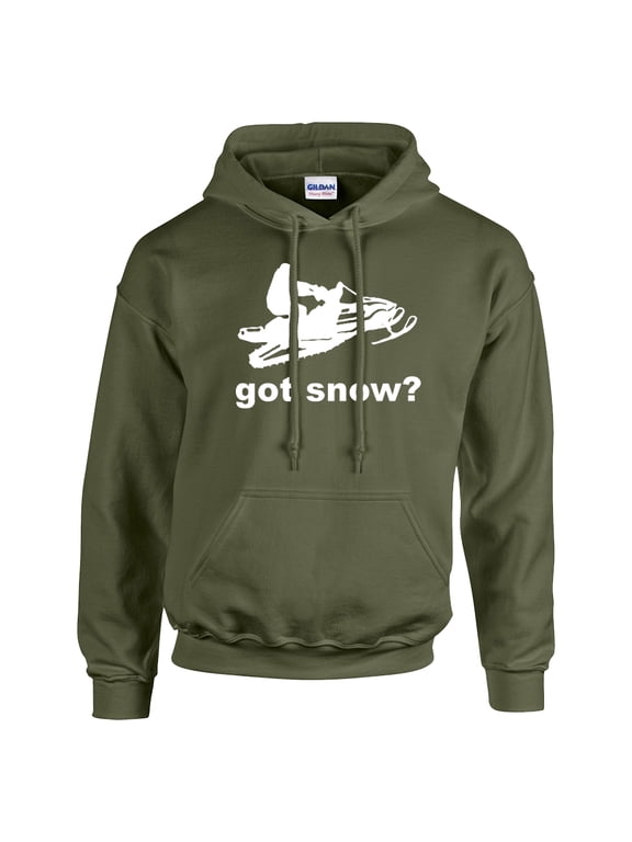 Got Snow? Funny Snowmobile Snowboard Skiing Cold Weather Winter Sports Men's Hooded Sweatshirt-Military-XXL