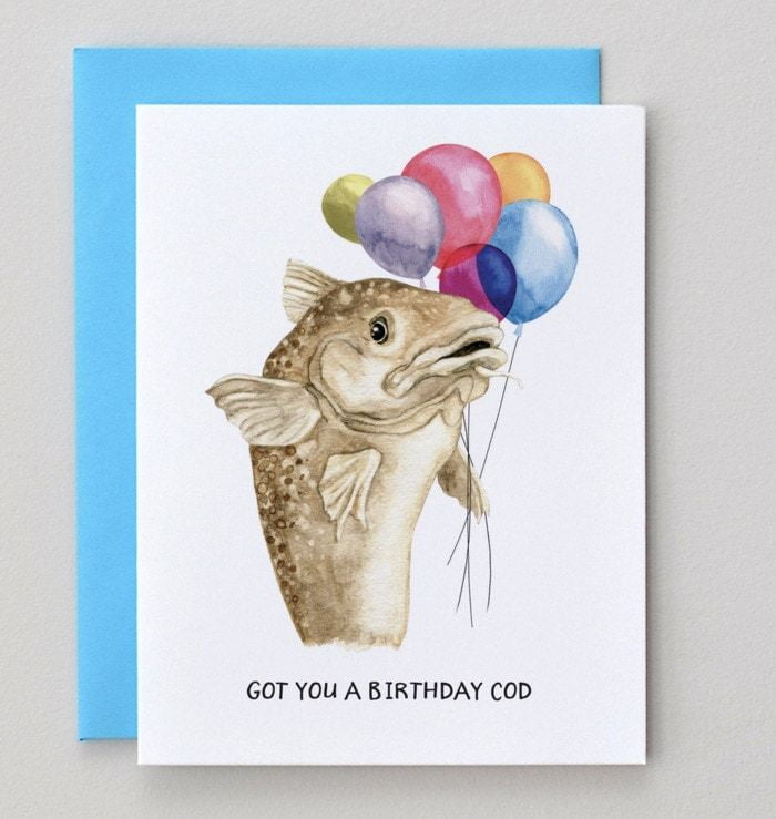 Got You a Birthday Cod Card – Funny Fish with Balloons Design – Perfect ...