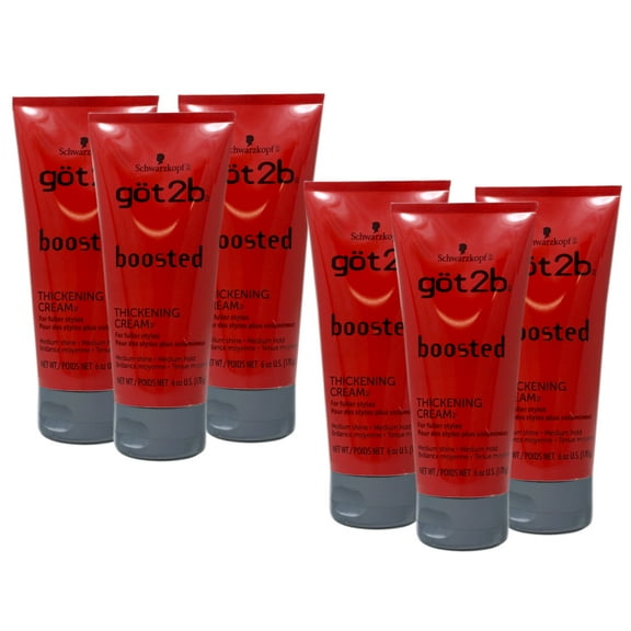 Got2B Boosted Hair Thickening Cream for Fuller Styles, Medium Shine, Medium Hold, 6 Ounce - 6 Pack