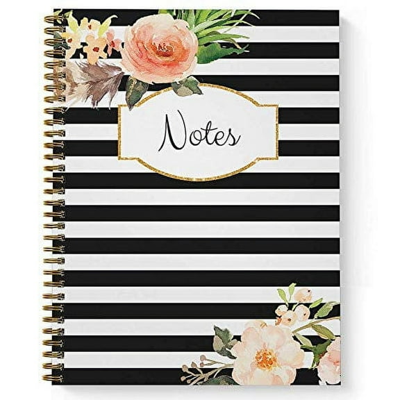 Softcover Classic Floral Notes 8.5" x 11" Spiral Notebook/Journal, 120 College Ruled Pages, Durable Gloss Laminated Cover, Gold Wire-o Spiral. Made in The USA