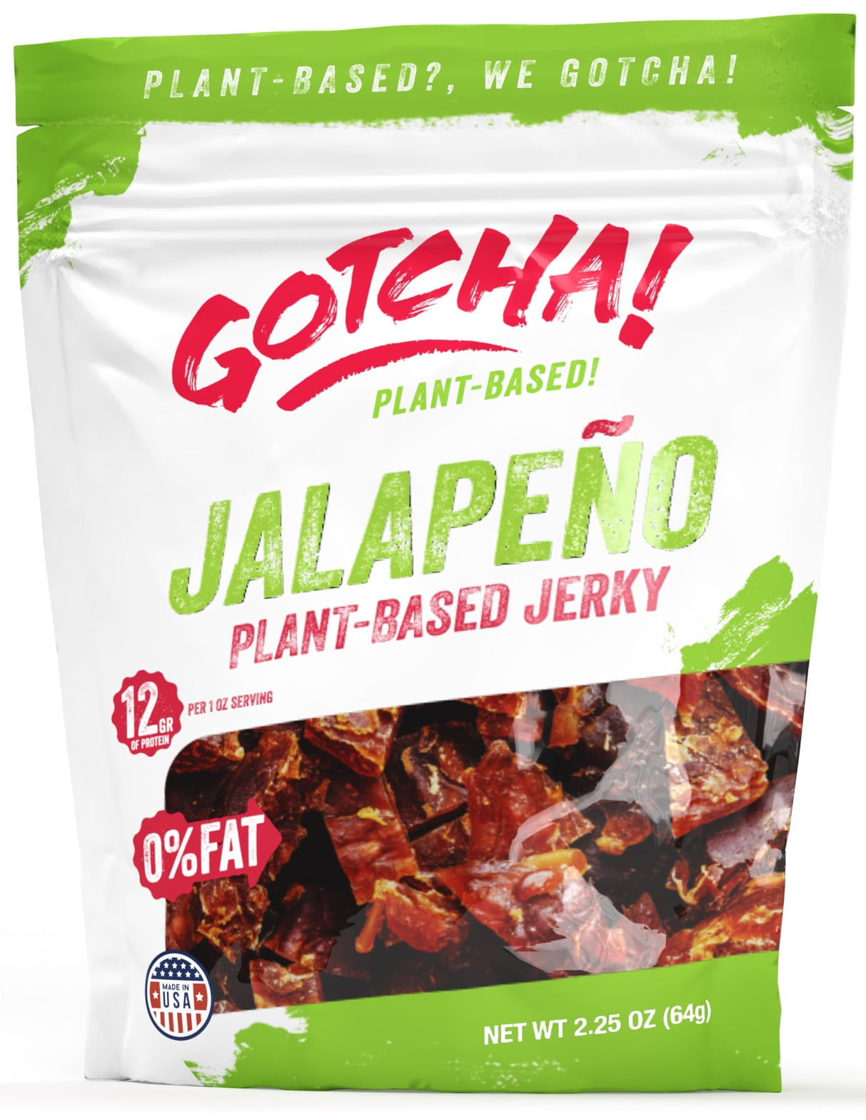Gotcha! Plant Based Jalapeno Jerky 2.5oz Resealable Bag