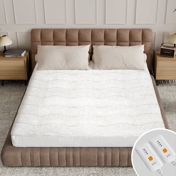 Heated Mattress Pad-Fit up to 15 with 4 Heat Settings Dual Control & 10 Hour Auto Off,Machine Washable,Cal King
