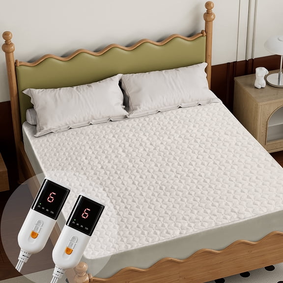 Heated Mattress Pad-Fit up to 15 with 6 Heat Settings Dual Control & 10 Hour Auto Off，Machine Washable，Cal King