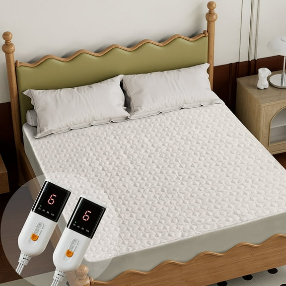 Heated Mattress Pad-Fit up to 15 with 6 Heat Settings Dual Control & 10 Hour Auto Off，Machine Washable，Queen