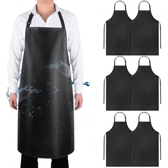 Gotega 6 Pack Waterproof Rubber Vinyl Apron 40 Inch Chef Aprons For Men Heavy Duty Chemical Work Apron Extra Long Grilling Aprons With Adjustable Bib Apron For Dishwashing Lab Butcher Black