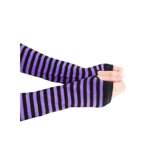 Goth Arm Warmers Punk Fingerless Gloves Y2K Arm Sleeves Costume Long Stripe Gloves P Free