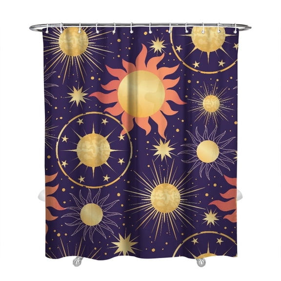 Goth Bathroom Shower Curtain, Celestial Moon and Sun Print, Cosmic Starry Night Gothic Aesthetic Fabric, Witchy Astrology Vibe, Waterproof Curtain 72x84 with Hooks