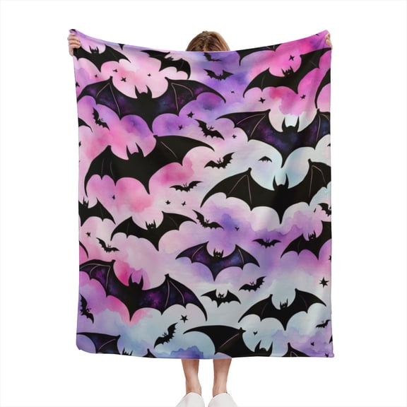 Goth Bats Watercolor Design Black Bat Emo Gothic Punk Pattern Lightweight 50x60 Throw Blanket for Sofas, Home Decor, Travel, Lounging