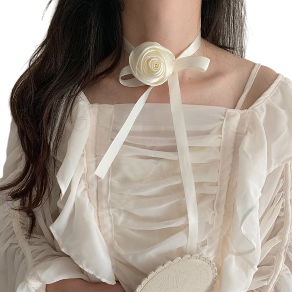 Goth Big Rose Pendant Choker Waistband Necklace for Women Elegant Weave Knotted Bowknot Adjustable Chain Jewelry