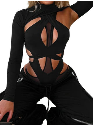 J&Design JomeDesign Women Black Sheer Mesh Long Sleeve Jumpsuit Bodysuits :  : Clothing, Shoes & Accessories