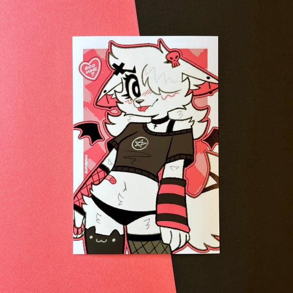 Goth Cat Girl Anime Wall Art Poster Cute Alternative Aesthetic Decor 8x12 UNFRAMED