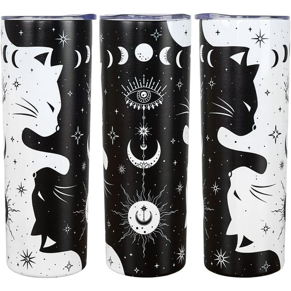 Goth Cat Lover Tumbler, 20oz Insulated Stainless Steel Coffee Mug with Lid and Straw, Gothic Gift for Women