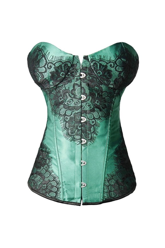 Goth Corsets for Women Push Up Boned Bustier Sexy Floral Lace up Overbust Corset Waist Cincher Shapewear Lingerie Top