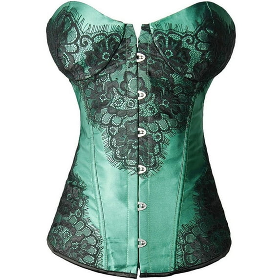 Goth Corsets for Women Push Up Boned Bustier Sexy Floral Lace up Overbust Corset Waist Cincher Shapewear Lingerie Top