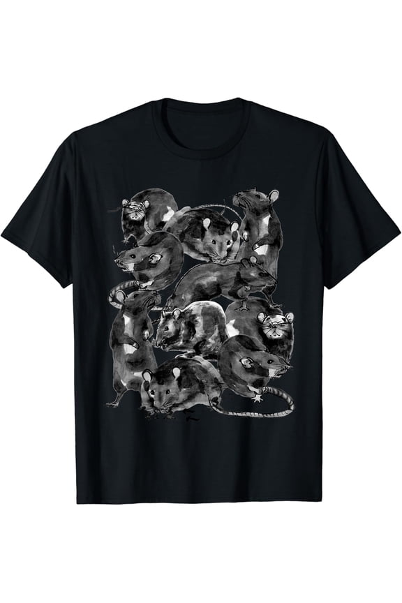 Goth Creepy Rat King Wicca Witch Rats Drawing Rodent Lovers Graphic T-Shirt, Size S-5XL