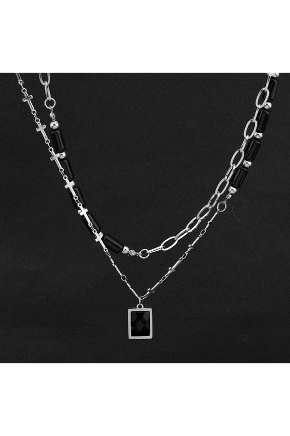 Goth Cross Necklace for Men Stainless Steel Trendy Y2K Layered Paper Clip Cross Cuba Chain Red Black Zircon Liquid Metal Cross Pendant Charm Choker Necklace for Women