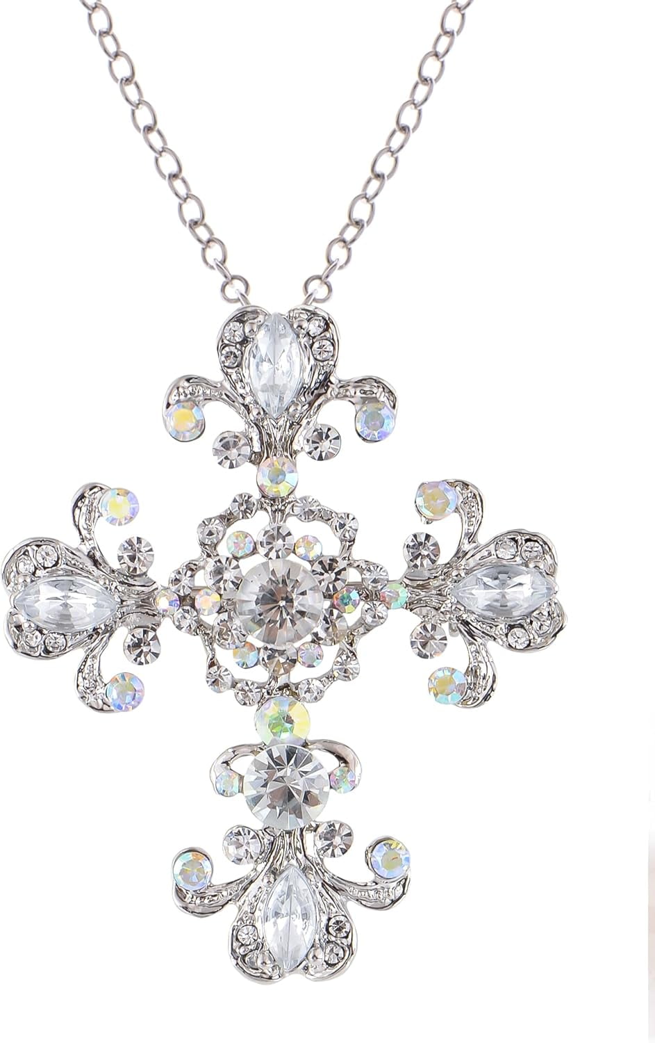 Alilang Goth Cross Pendant Necklace – Sparkly Crystal Rhinestones, Convertible To Brooch - View #12