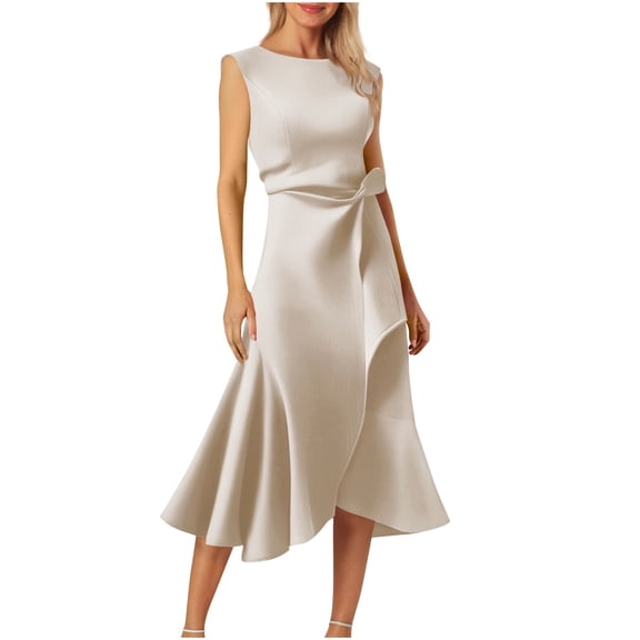 Goth Dress Women's Cocktail Dresses, Wedding Guest Semi Formal Midi Dress, Ruffle Flowy Evening Gowns Khaki L