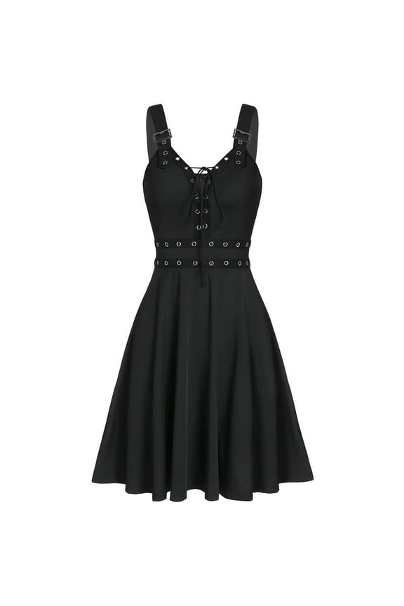 Goth Dress Women's Fashion Dresses Gothic Prom Dresses Slim Irregular Cocktail Dresses Strappy Corset Lace Dresses