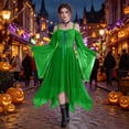 thumbnail image 1 of Goth Dress for Women 2026 Retro Cocktail Batwing Halloween Evening Fashion Plus Size Renaissance Medieval Dresses Green XL, 1 of 7