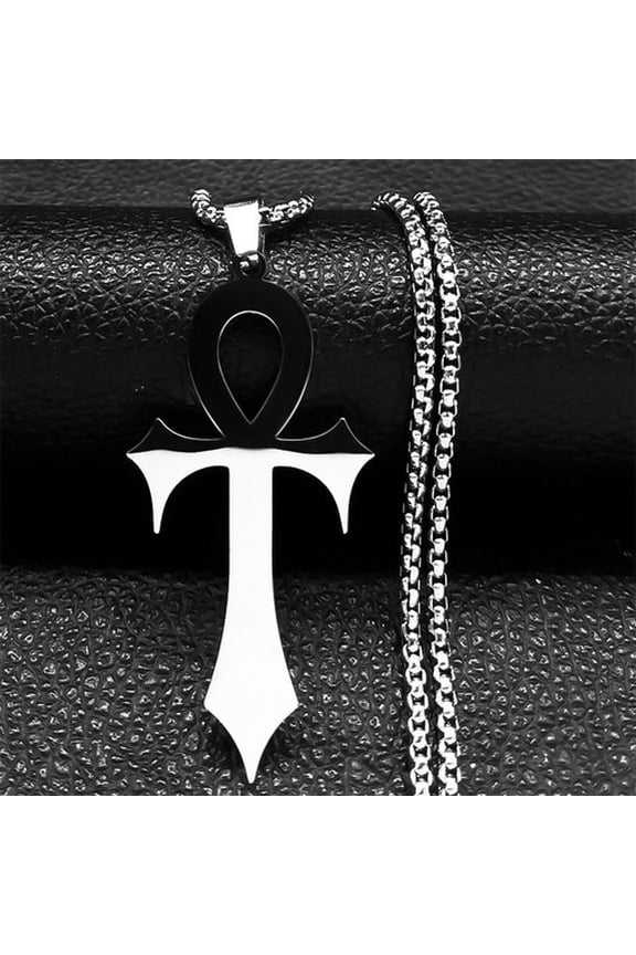 Goth Egyptian Cross Ankh Key of Life Necklace 14K Yellow Gold Amulet Religious Necklaces Gothic Jewelry Gift