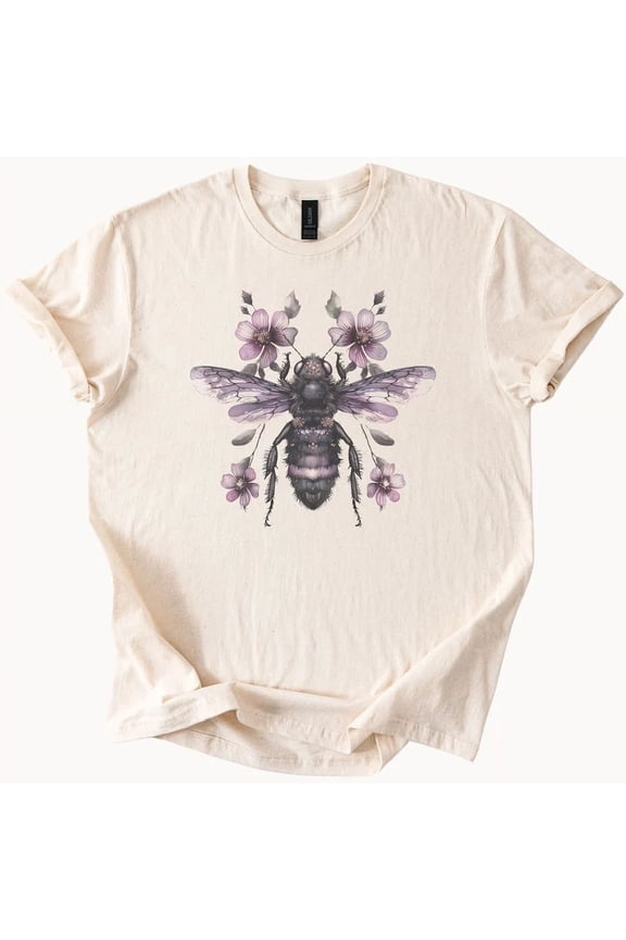 Goth Floral Bee T Shirt Whimsical Insect Graphic Tee