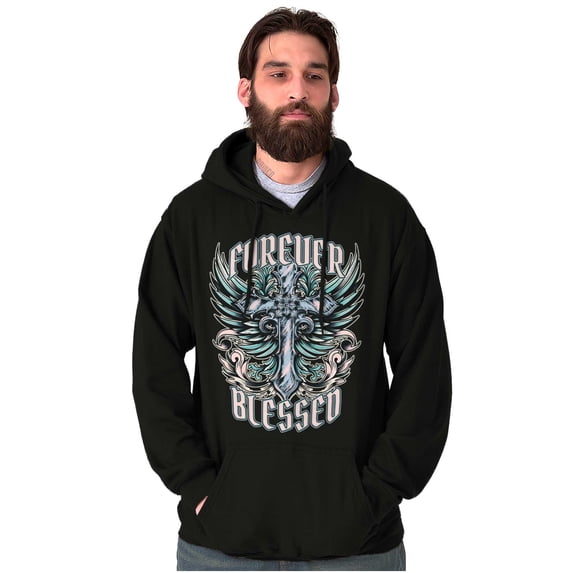 Goth Forever Blessed Cross Wings Hoodie Sweatshirt Women Men Brisco Brands S