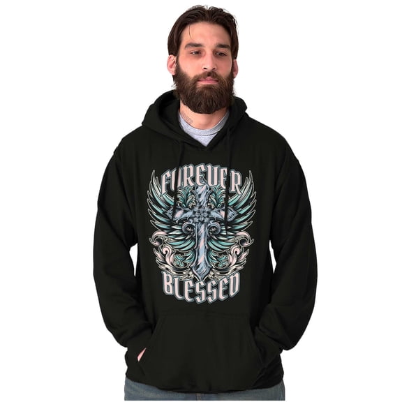 Goth Forever Blessed Cross Wings Unisex Plus Fleece Graphic Hoodie Brisco Brands 5X