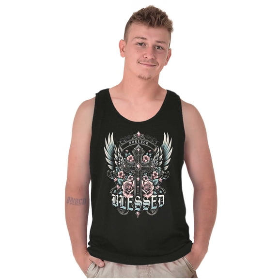 Goth Forever Blessed Floral Cross Plus Size Graphic Tank Top Brisco Brands 3X