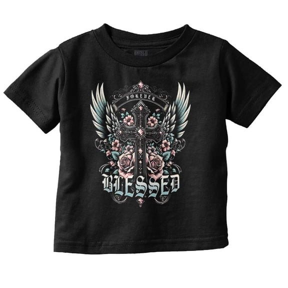 Goth Forever Blessed Floral Cross Toddler Boy Girl T Shirt Infant Toddler Brisco Brands 6M