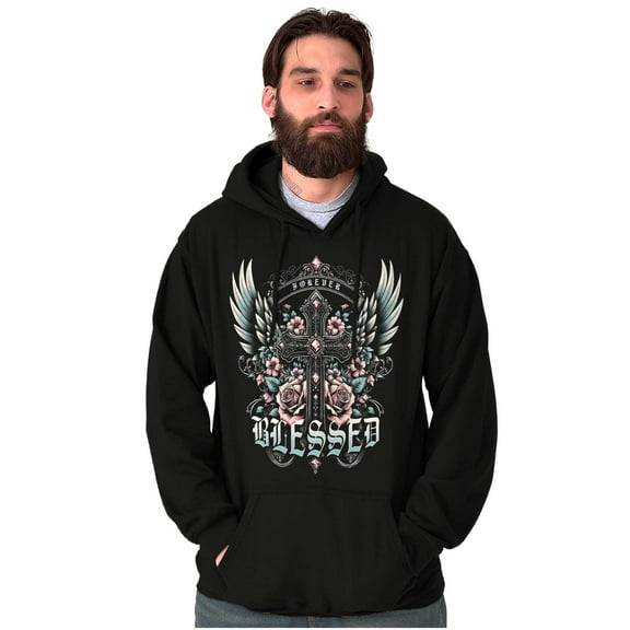 Goth Forever Blessed Floral Cross Unisex Plus Fleece Graphic Hoodie Brisco Brands 2X