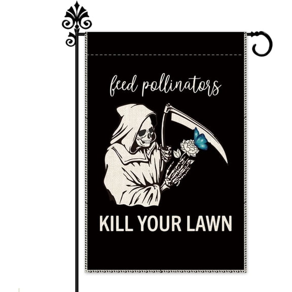 Goth Garden Flag Feed Pollinators Lawn Decoration Double Sided 12 x 18 Inch Farmhouse Yard Flag Spring Pollinator Habitat Sign