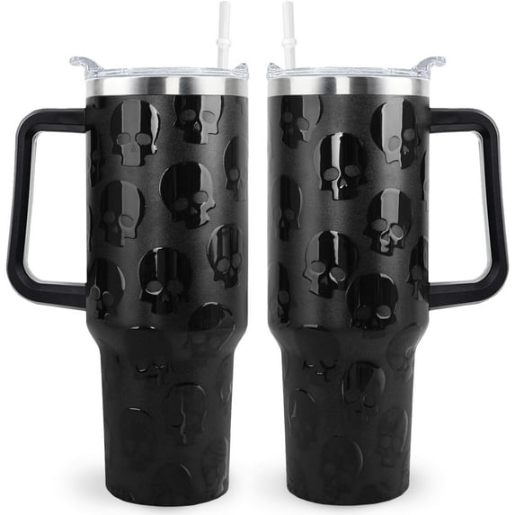 Goth Gifts Goth Tumbler Halloween Tumbler 40 Oz 3d-Printed Skull Gifts Cup For Women Men Spooky Skeleton Travel Mug with Handle Lid and Straw