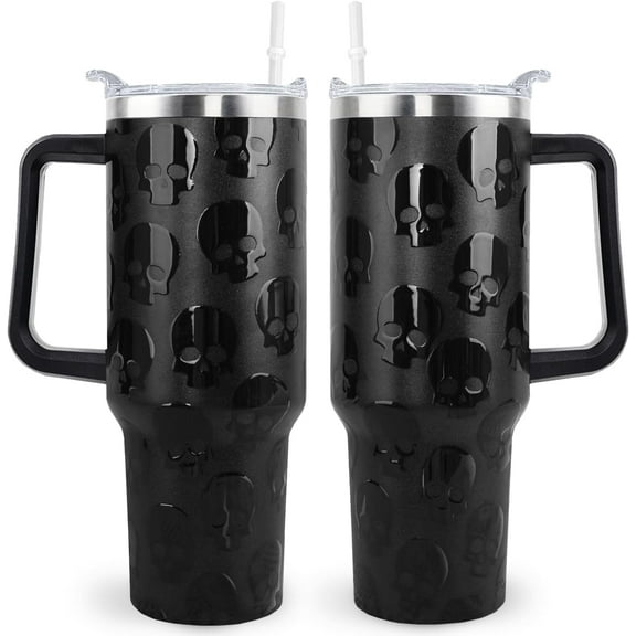 Goth Gifts Goth Tumbler Halloween Tumbler 40 Oz 3d-Printed Skull Gifts Cup For Women Men Spooky Skeleton Travel Mug with Handle Lid and Straw