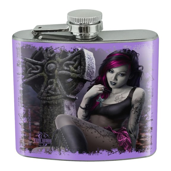 Goth Girl Dressed in Black Tattoos Stainless Steel 5oz Hip Drink Kidney Flask