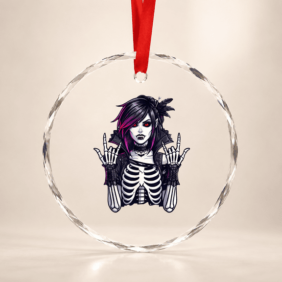 Goth Girl Goth Vampire Skeleton Emo Creepy Gothic Art Glass Ornament