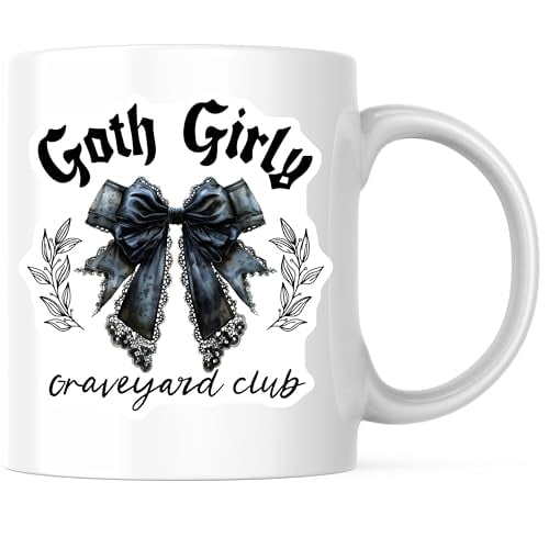 Goth Girly Coffee Mug - Graveyard Club Black Bow Mug - 11 Ounce Mug for Dark Aesthetic - Design Printed On Both Sides - High Quality Ceramic - BMCM3479