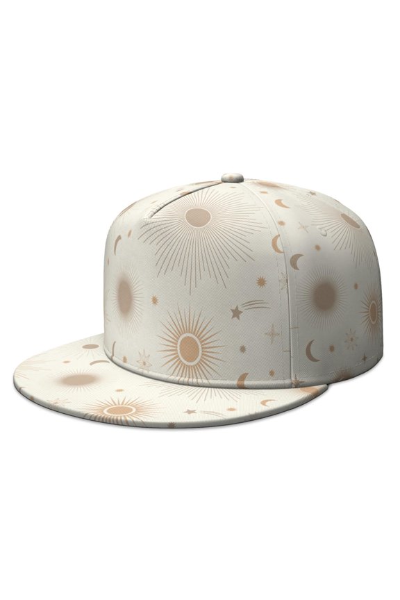 Goth Gothic Celestial Snapback Hat - Flat Brim Adjustable Streetwear Cap with Sun Moon Astrology Print for Men & Women