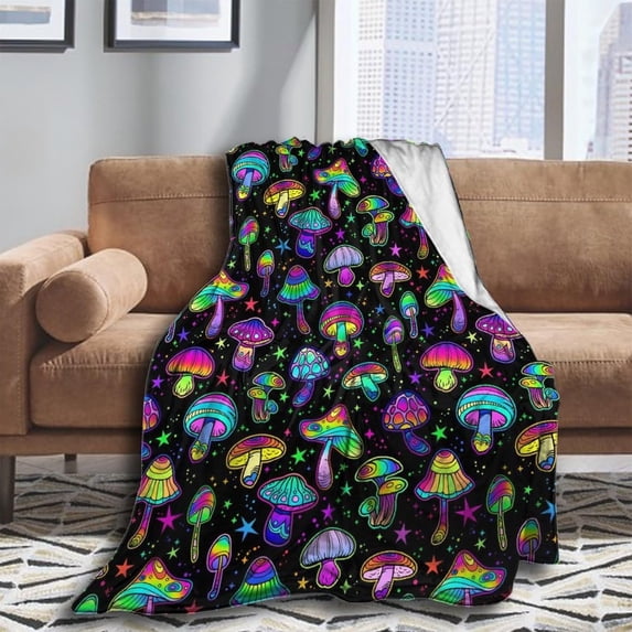 Goth Gothic Magic Hippie Trippy Mushroom Throw Blanket Lightweight All Season for Couch, Bed, Sofa, Camping, and Travel