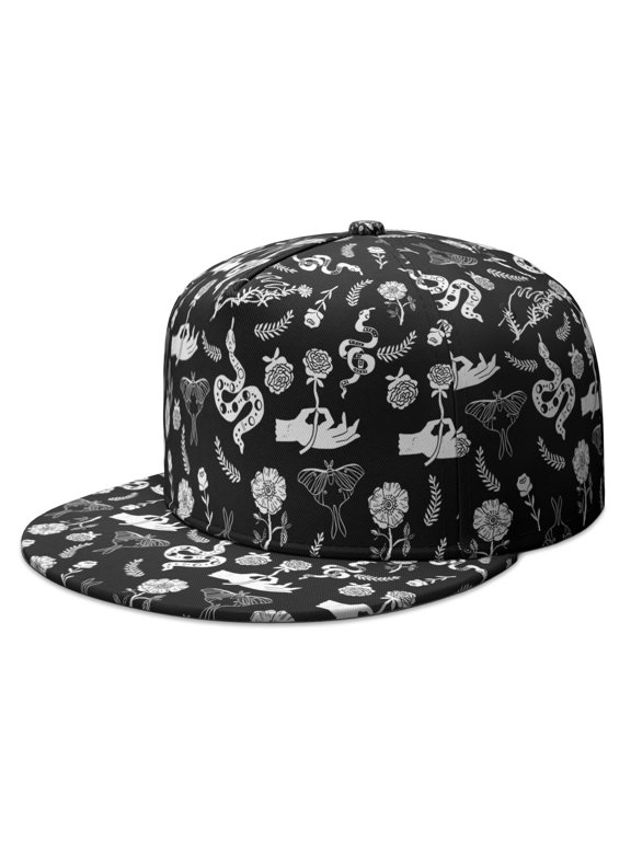 Goth Gothic Moon Star Flat Brim Snapback Hat - Adjustable Steampunk Dark Celestial Streetwear Cap for Men & Women