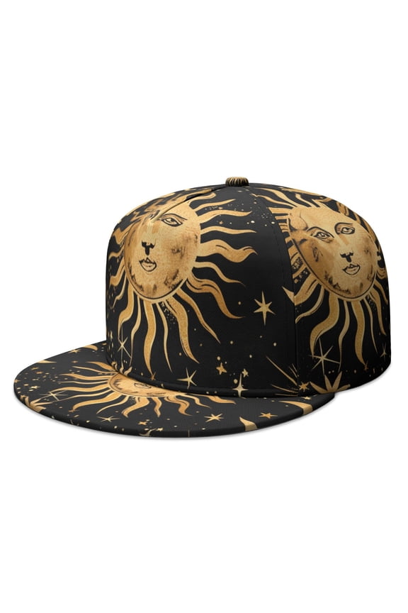 Goth Gothic Moon Star Flat Brim Snapback Hat - Adjustable Steampunk Dark Celestial Streetwear Cap for Men & Women