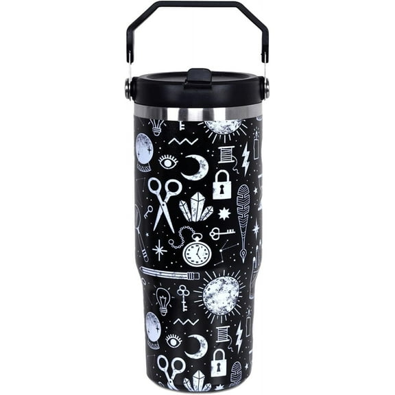 Goth Gothic Tumbler with Handle and Silicone Straws - 30 Oz Goth Gothic Cups Insulated Tumbler - Goth Gothic Cup Gift for Women