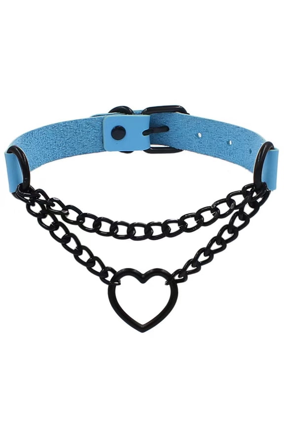 Goth Heart Chain Choker Necklace, PU Leather Choker, Gothic Punk Grunge Emo Necklace, Halloween Christmas Jewelry Gift for Women, Men