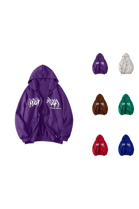 Goth Hoodies for Women 2026 Fall Winter Fashion Long Sleeve Y2K Aesthetic Graphic Zip Up Hooded Sweatshirt with Pockets