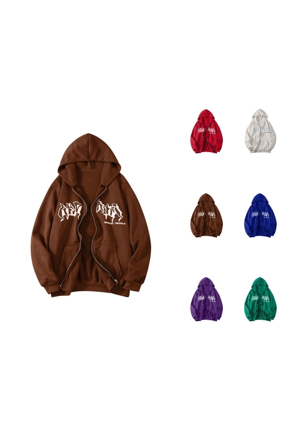 Goth Hoodies for Women 2026 Fall Winter Fashion Long Sleeve Y2K Aesthetic Graphic Zip Up Hooded Sweatshirt with Pockets